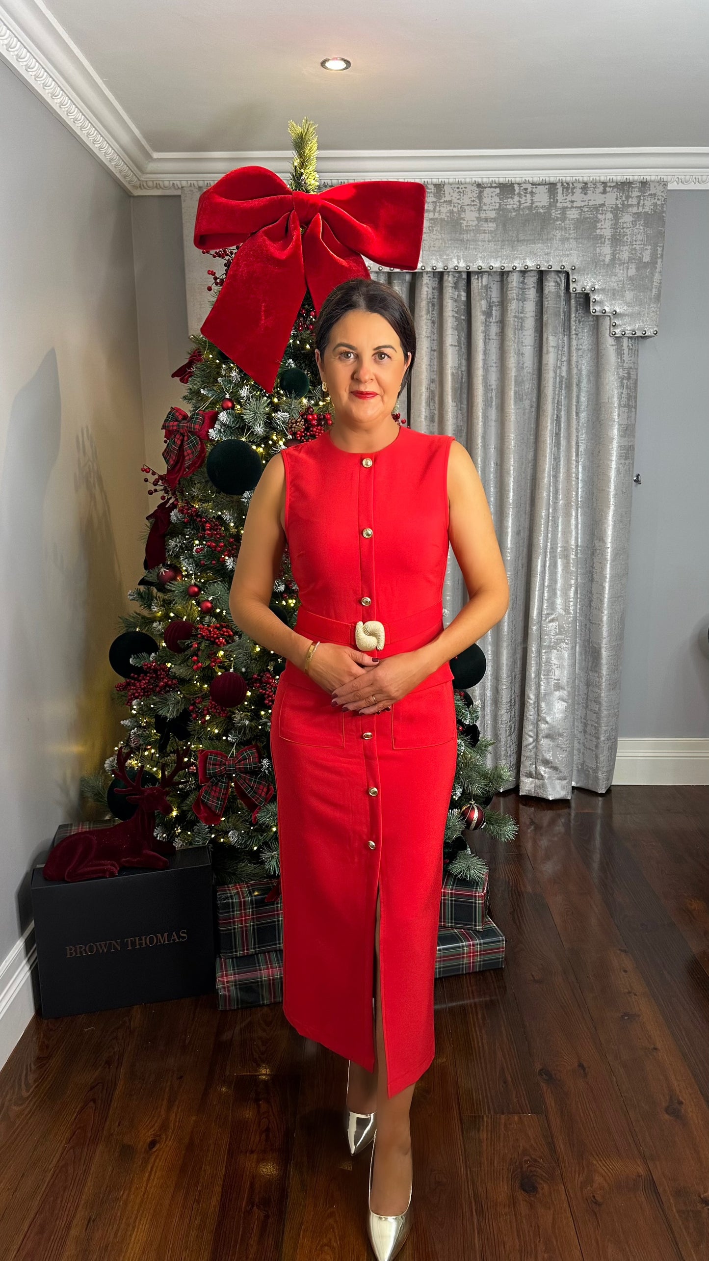 Red Belted Midi Dress