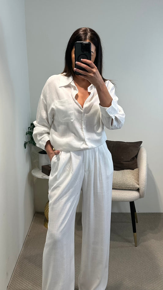 White Linen-Blend Trousers
