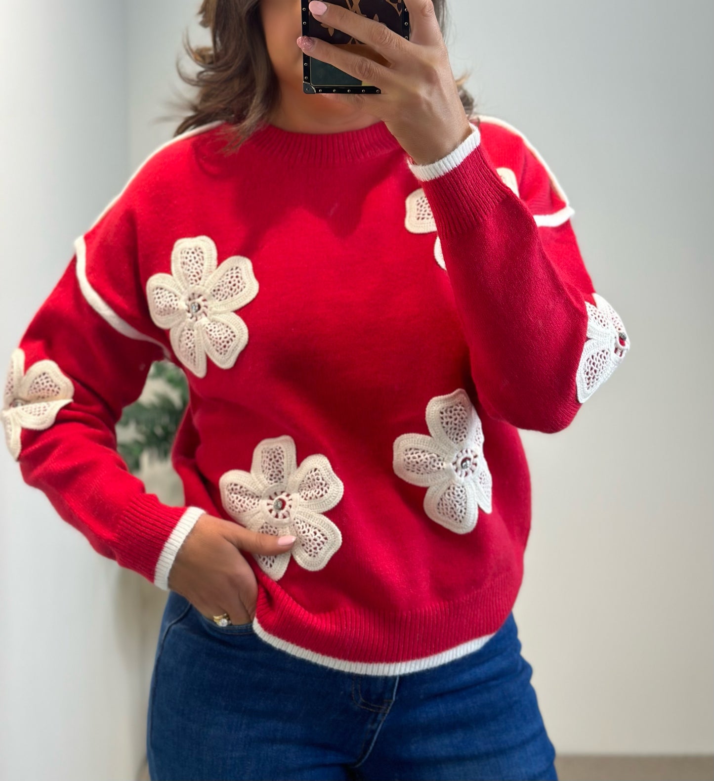 Red Flower Sweater