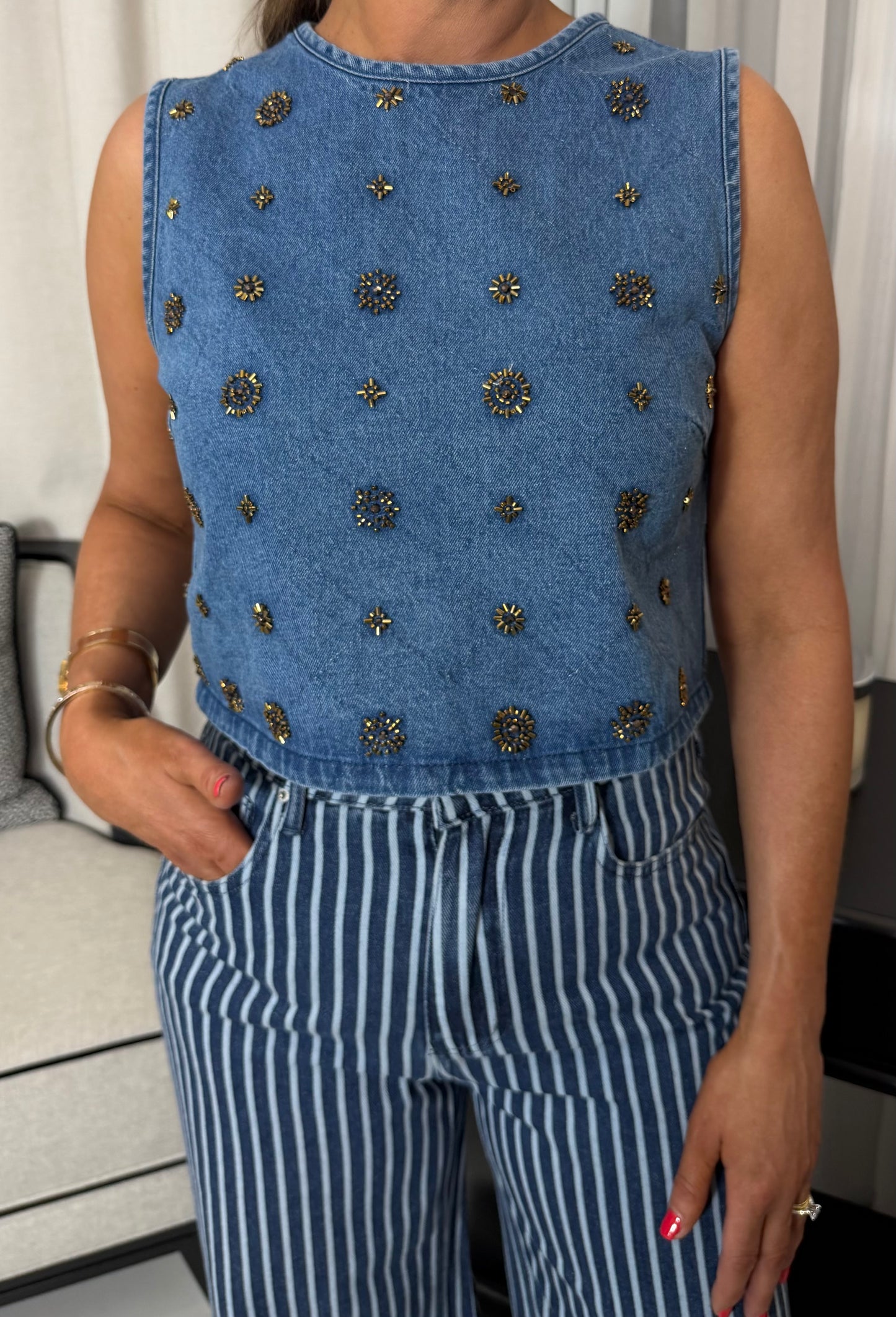Ashley Beaded Denim Top