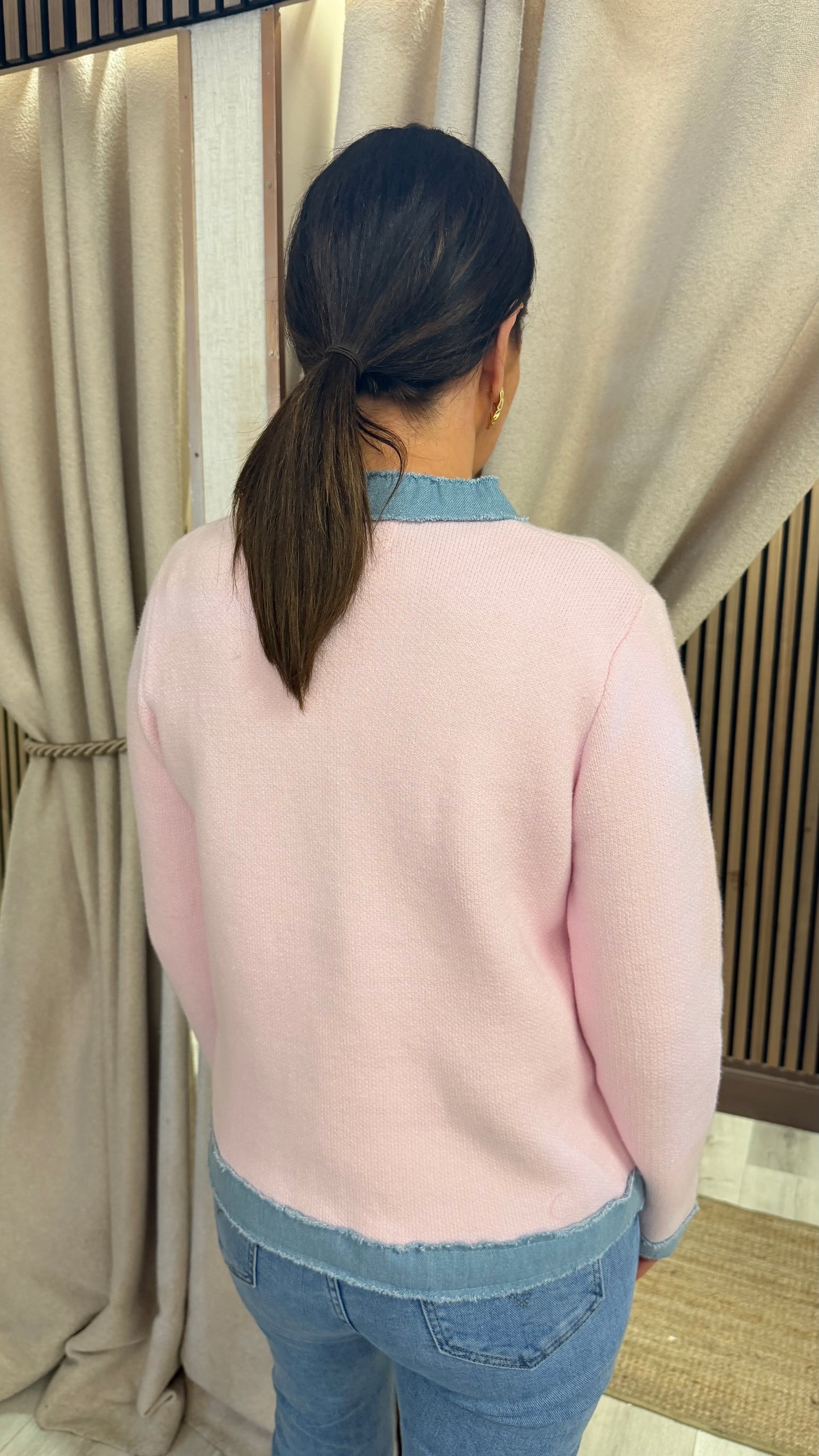 Pink & Denim Trim Cardigan