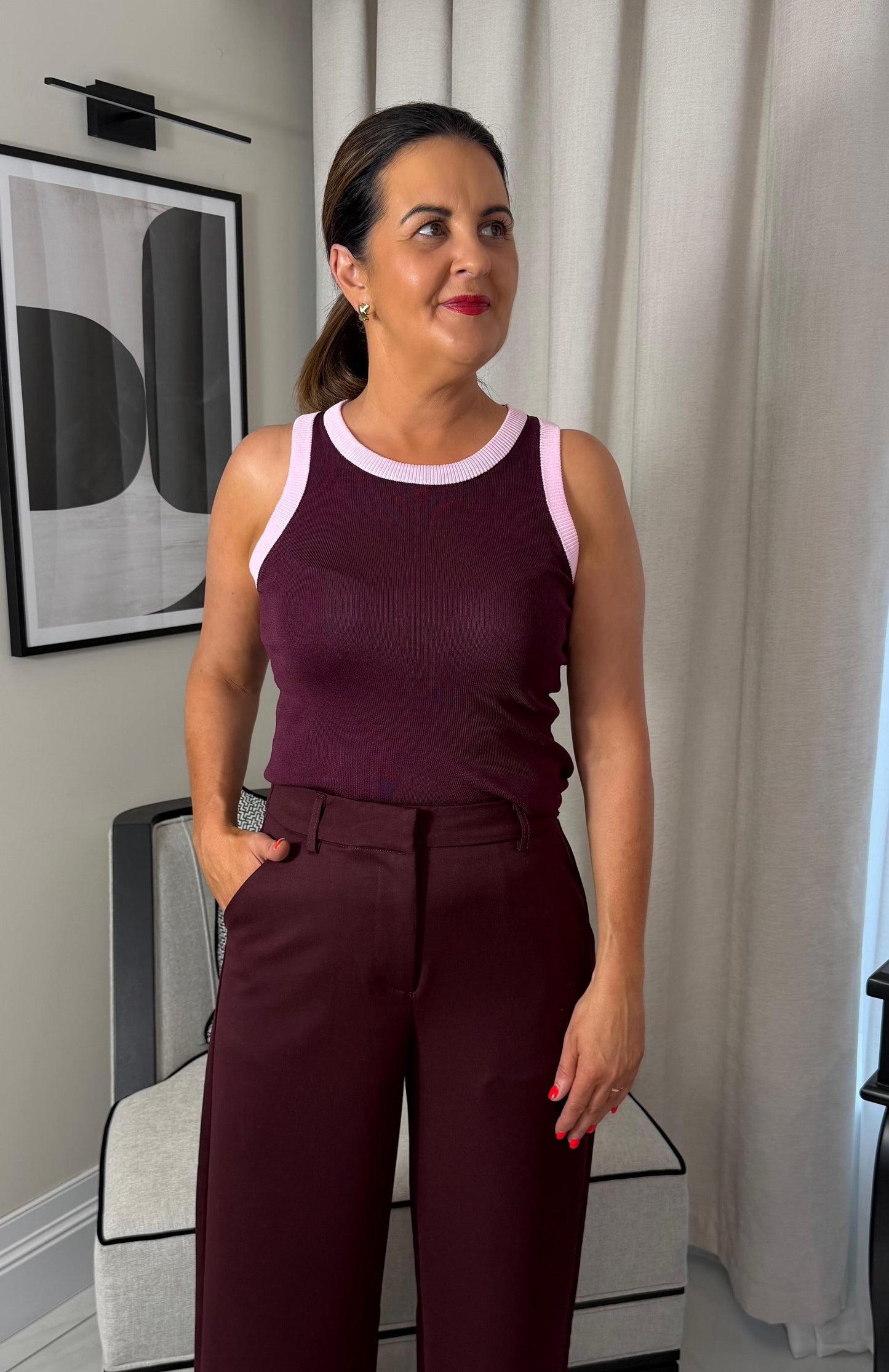 Pink & Wine Contrast Vest Top