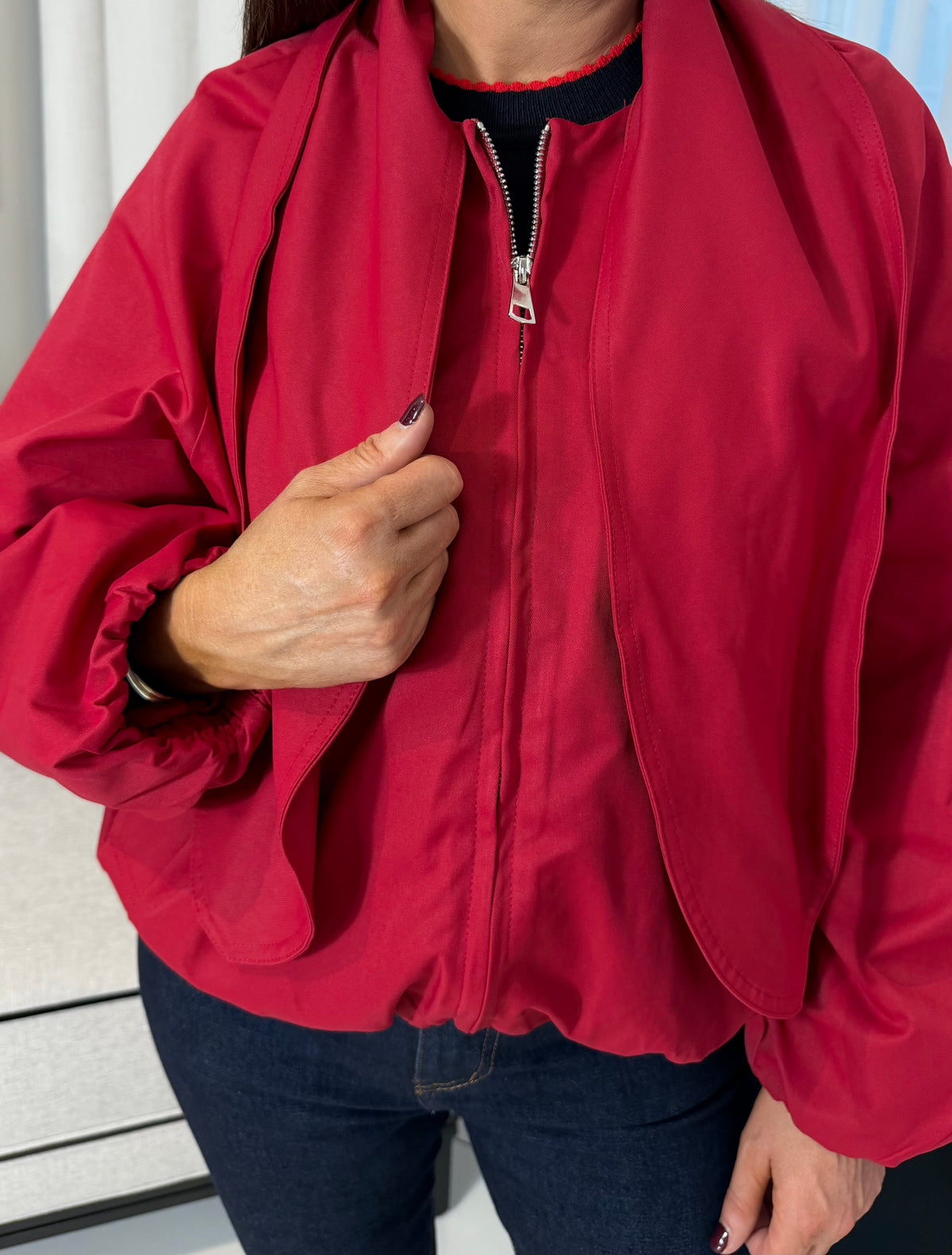 Red Bomber Jacket with Scarf