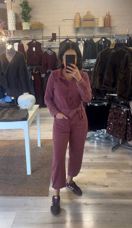 Burgundy Denim Jumpsuit