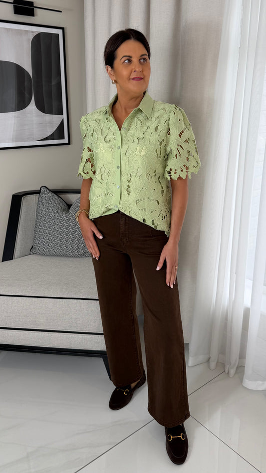 Brown Crop Wide Leg Jeans