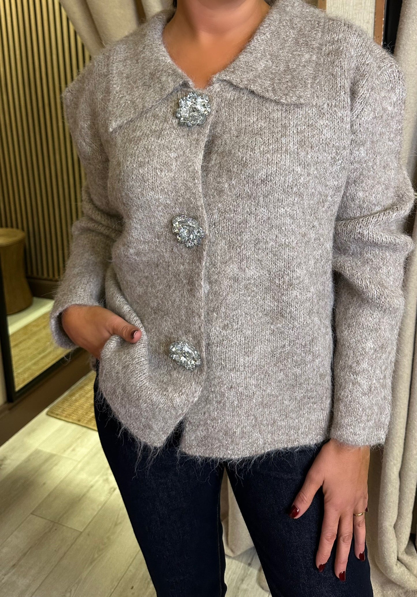 Taupe Crystal Cardigan