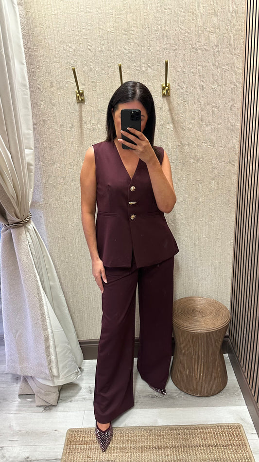 Kyra Wine Wide-Leg Trousers