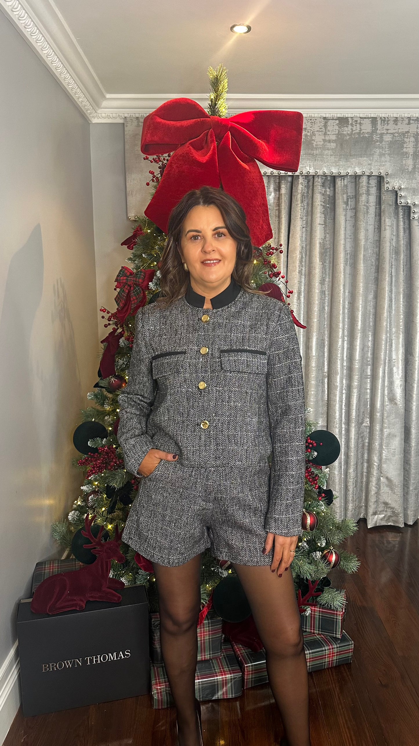 Herringbone Tweed Box Blazer