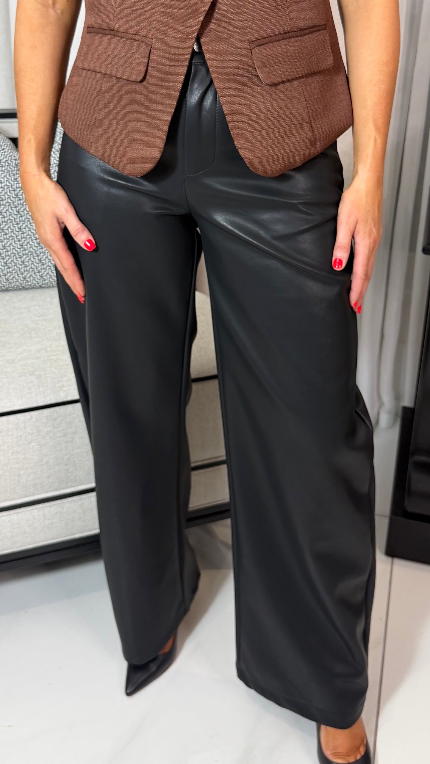 Black Faux Leather Trousers