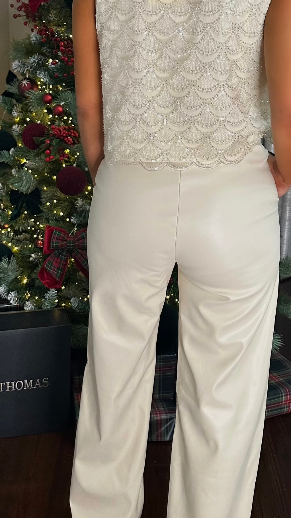Cream Faux Leather Trousers