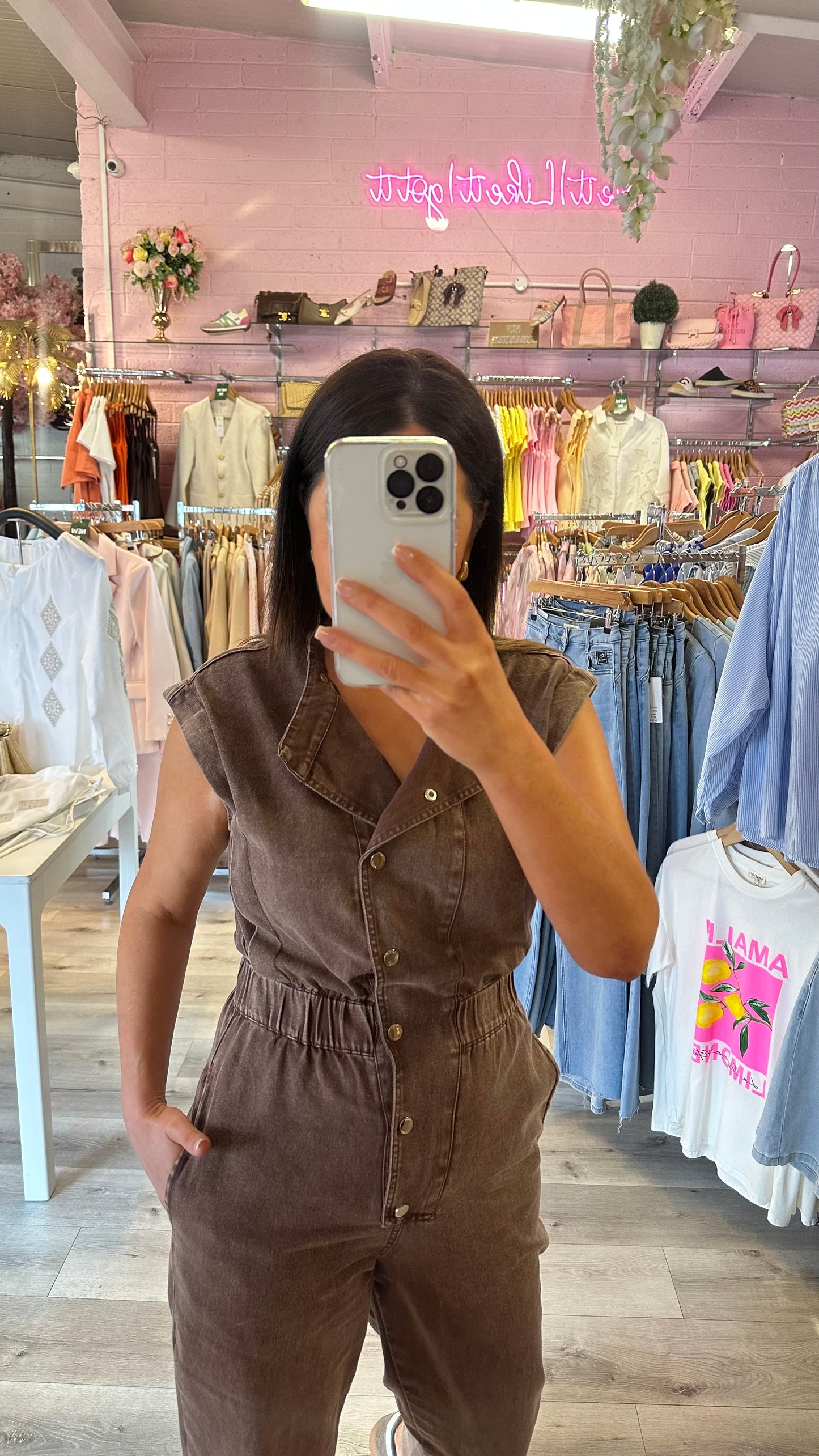Brown Denim Jumpsuit