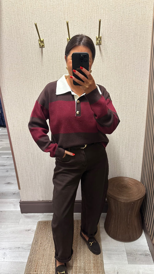 Burgundy & Brown Rugby Polo
