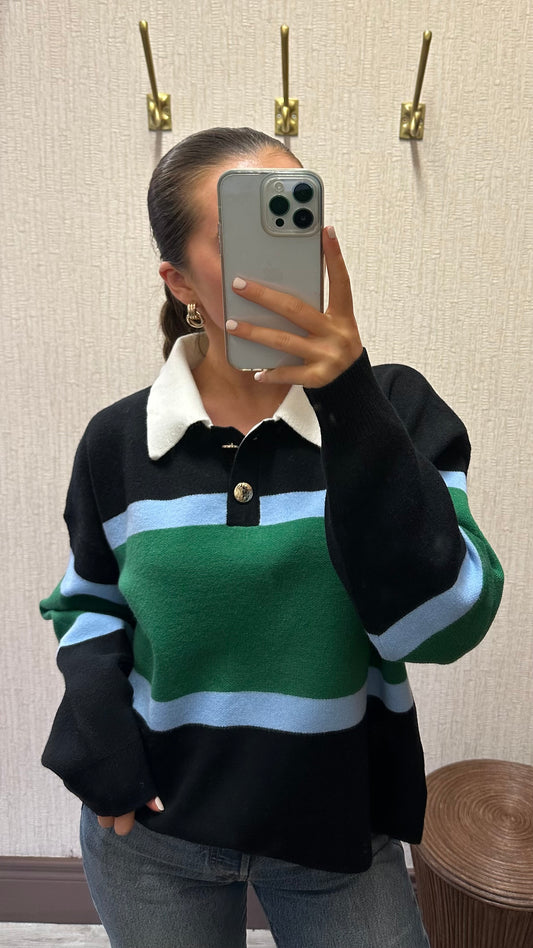 Navy & Green Rugby Knit