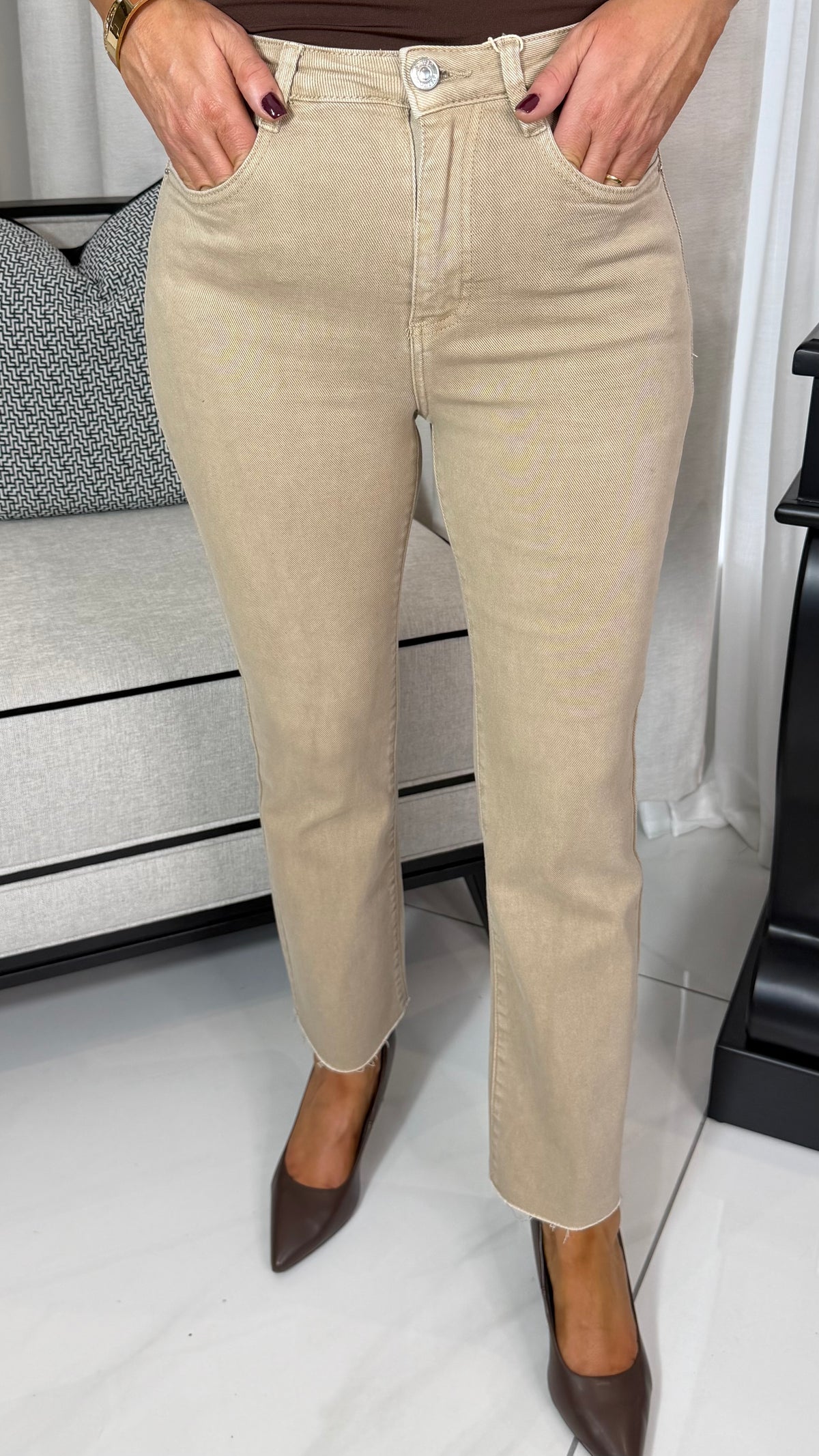 Taupe Cropped Jeans