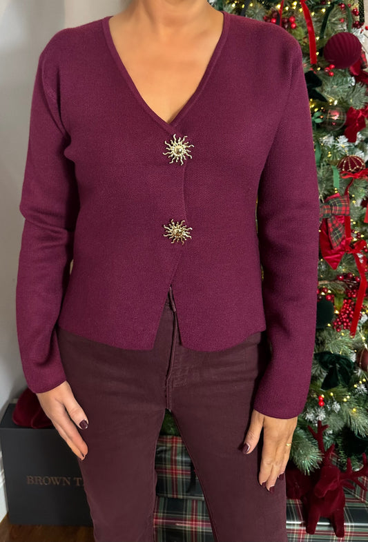 Wine Gold Button Cardigan