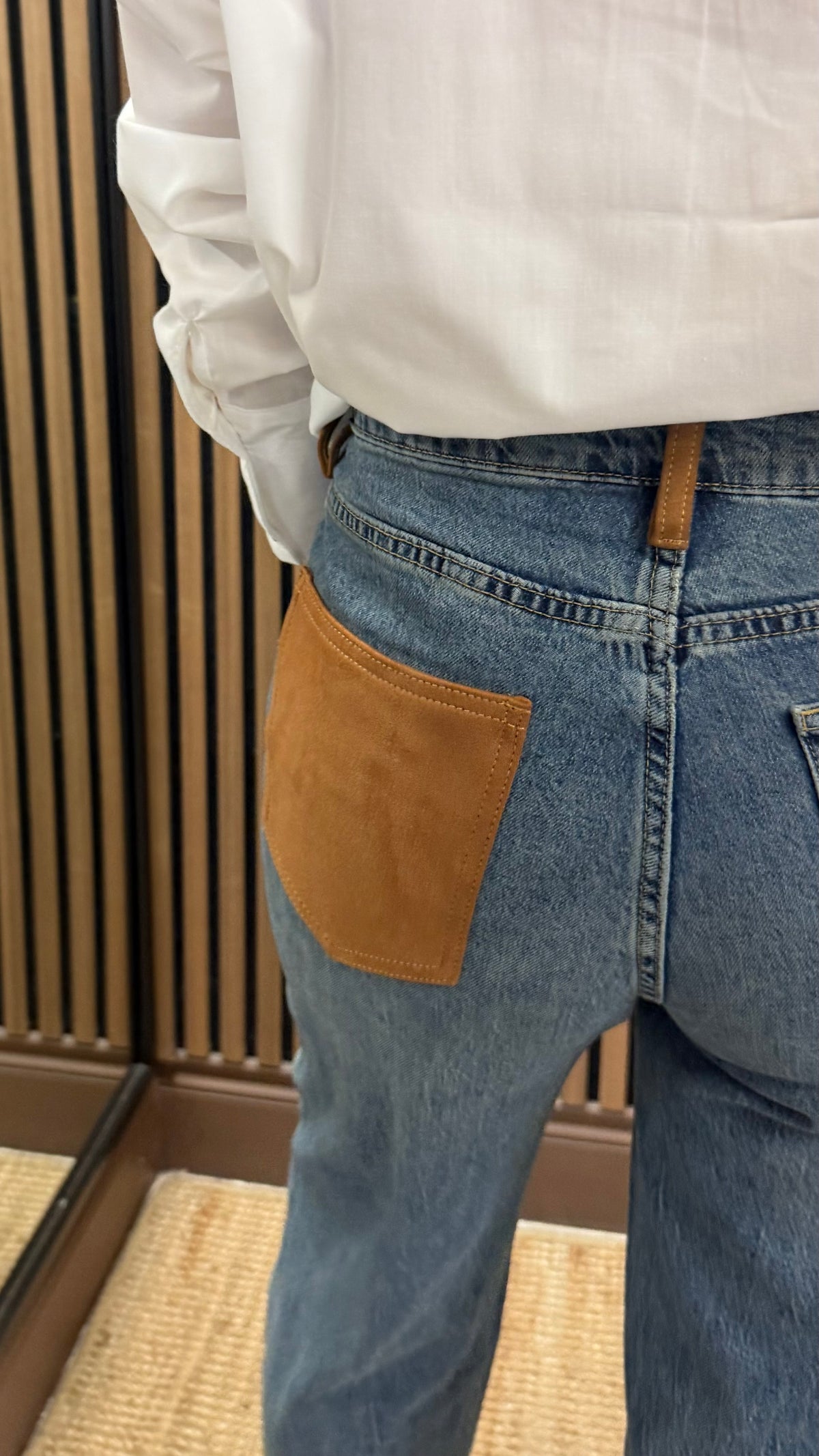 Mom Jeans-Suede Effect Contrast