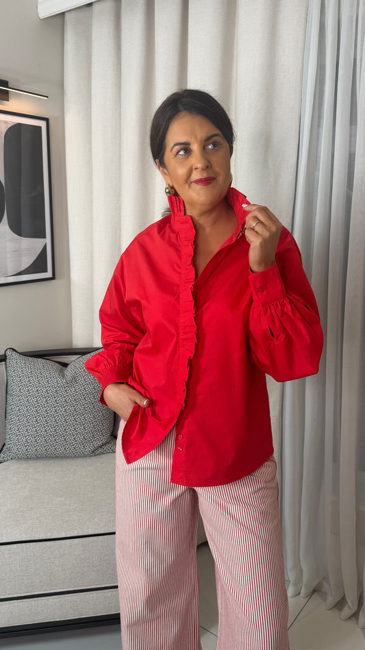 Red Ruffle Neck Shirt