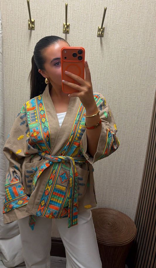 Boho Multi-Colour Embroidered Wrap Jacket