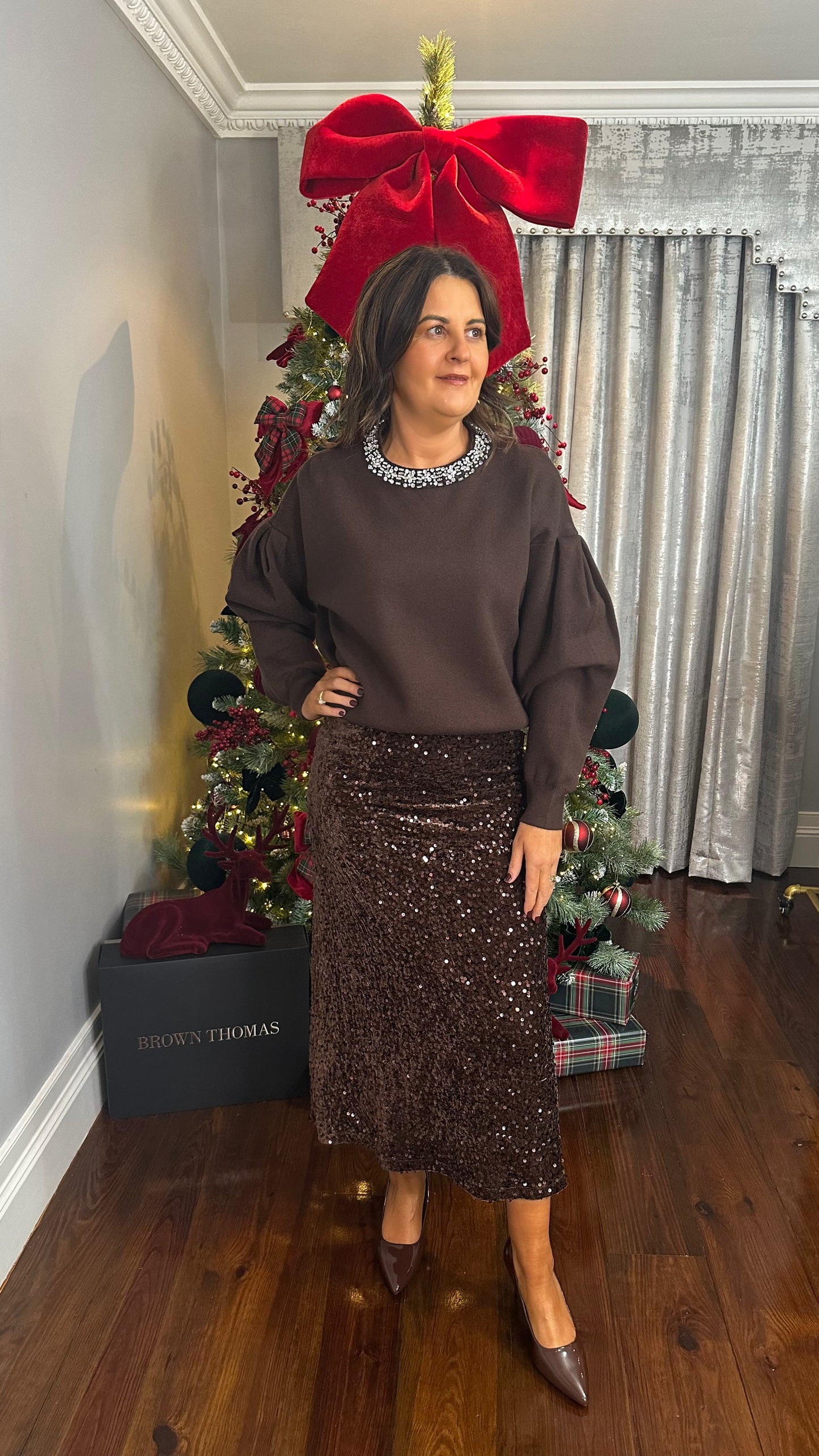 Brown Embellished Knit