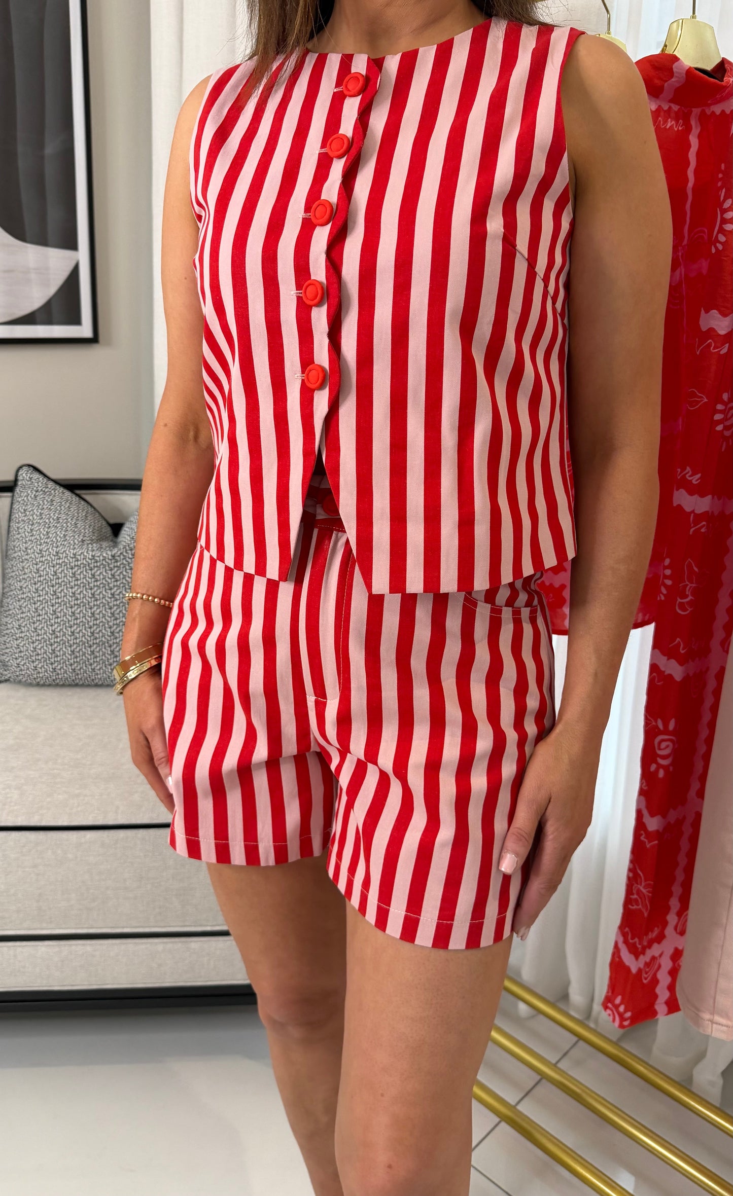 Red & Pink Striped Shorts