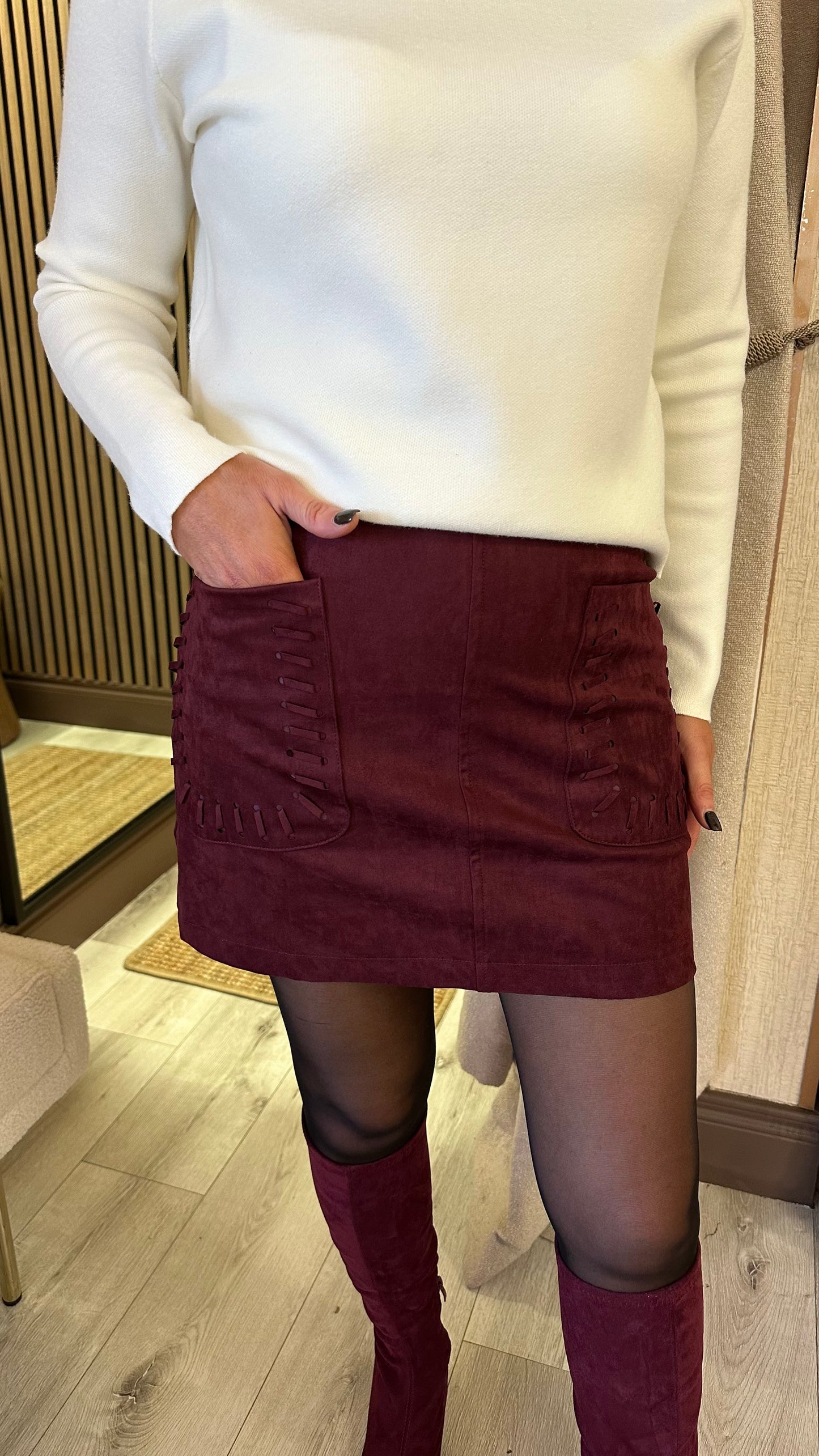 Wine Suedette Mini Skirt