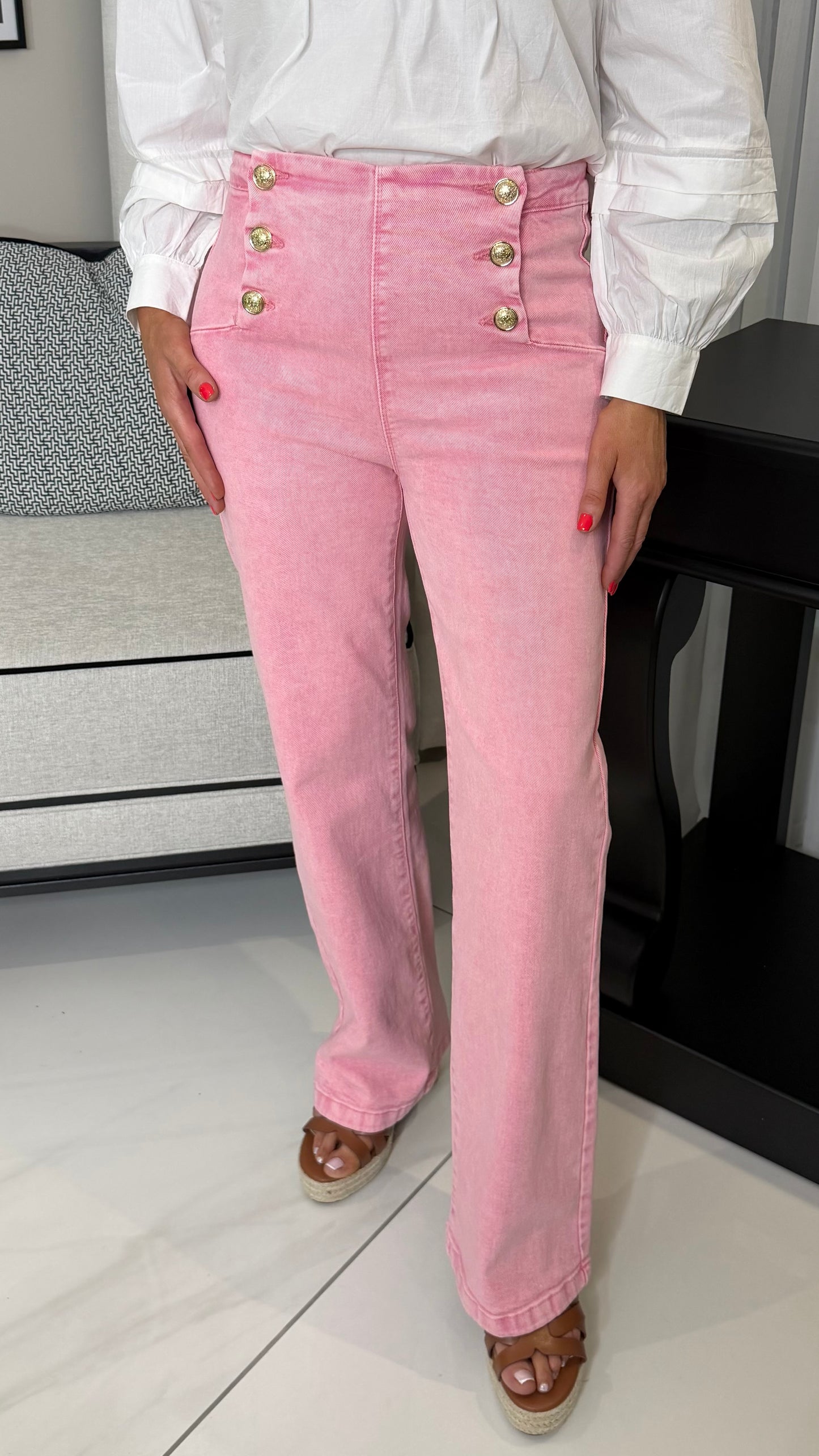 Pink Gold Button Jeans