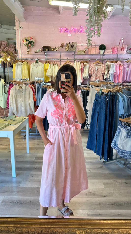 Pink Pinstripe Shirt Dress