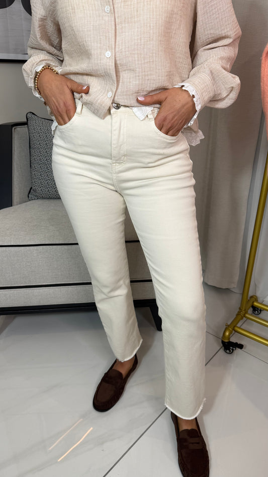 Cream Cropped Jeans