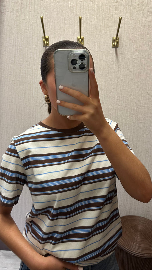 Brown & Blue Striped T-Shirt