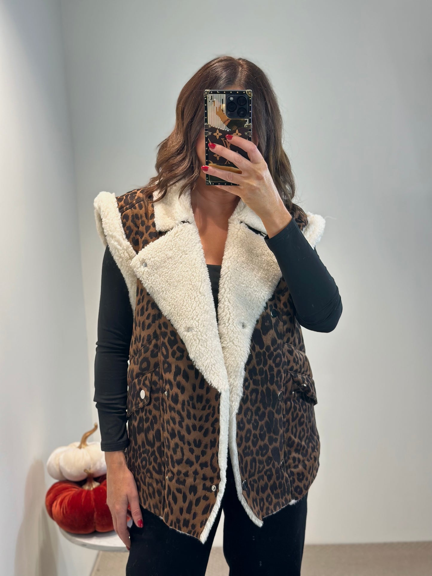 Leopard Print Shearling Gilet