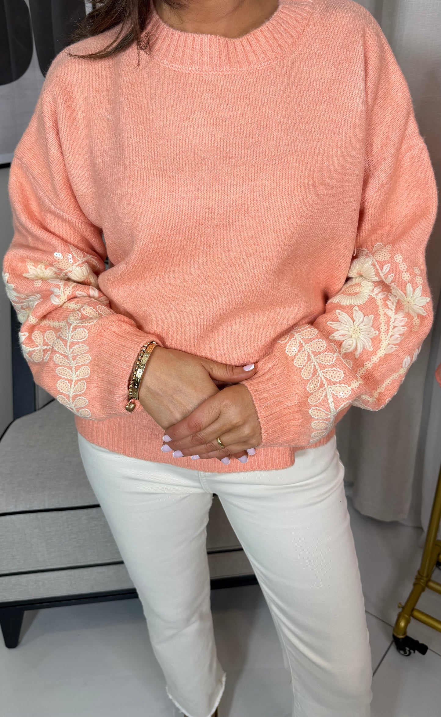 Peach Jumper with Lace & Sequin Details