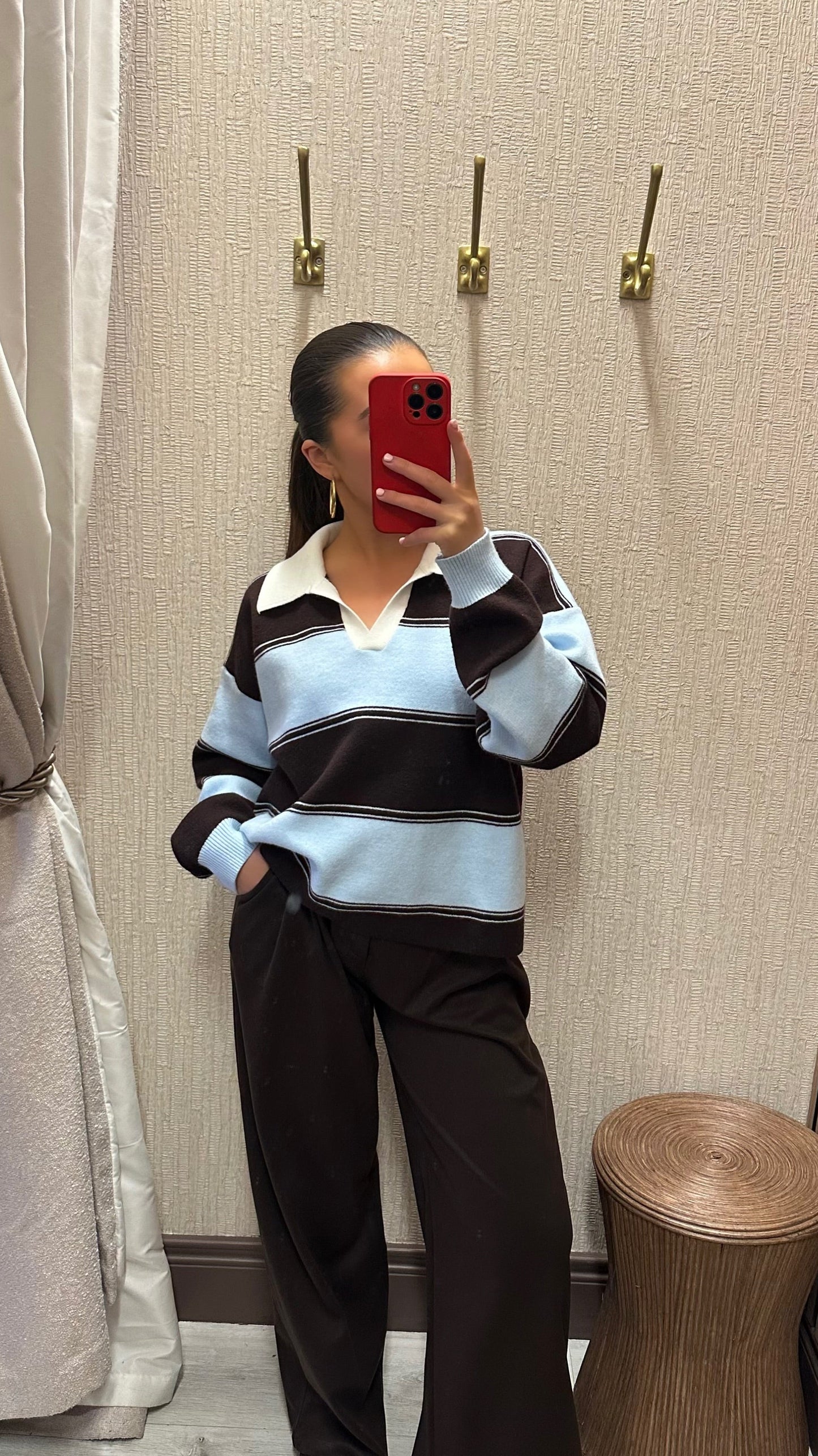 Brown & Baby Blue Rugby Polo