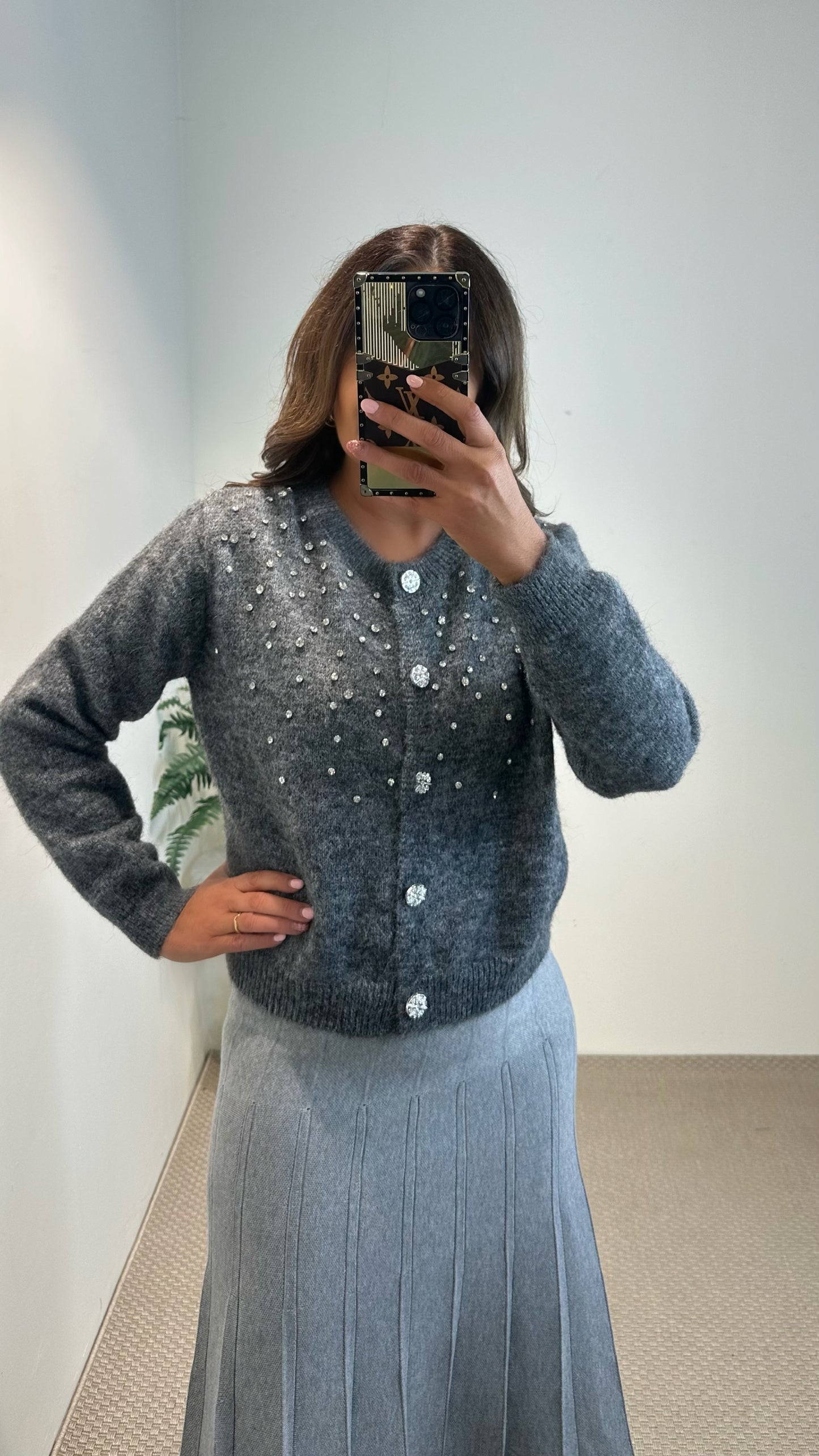 Charcoal Grey Embellished Cardigan