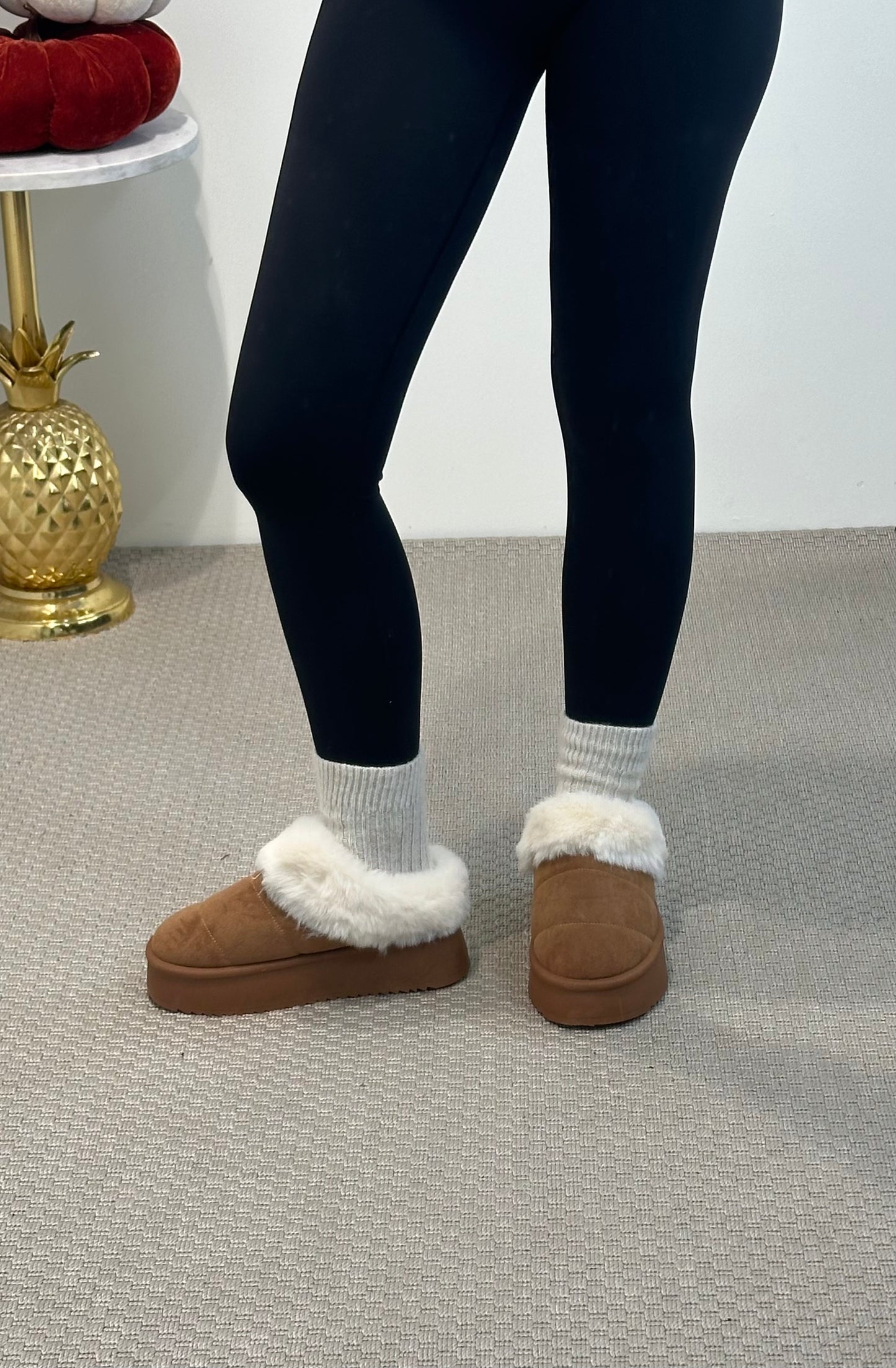 Camel Faux Fur Slippers