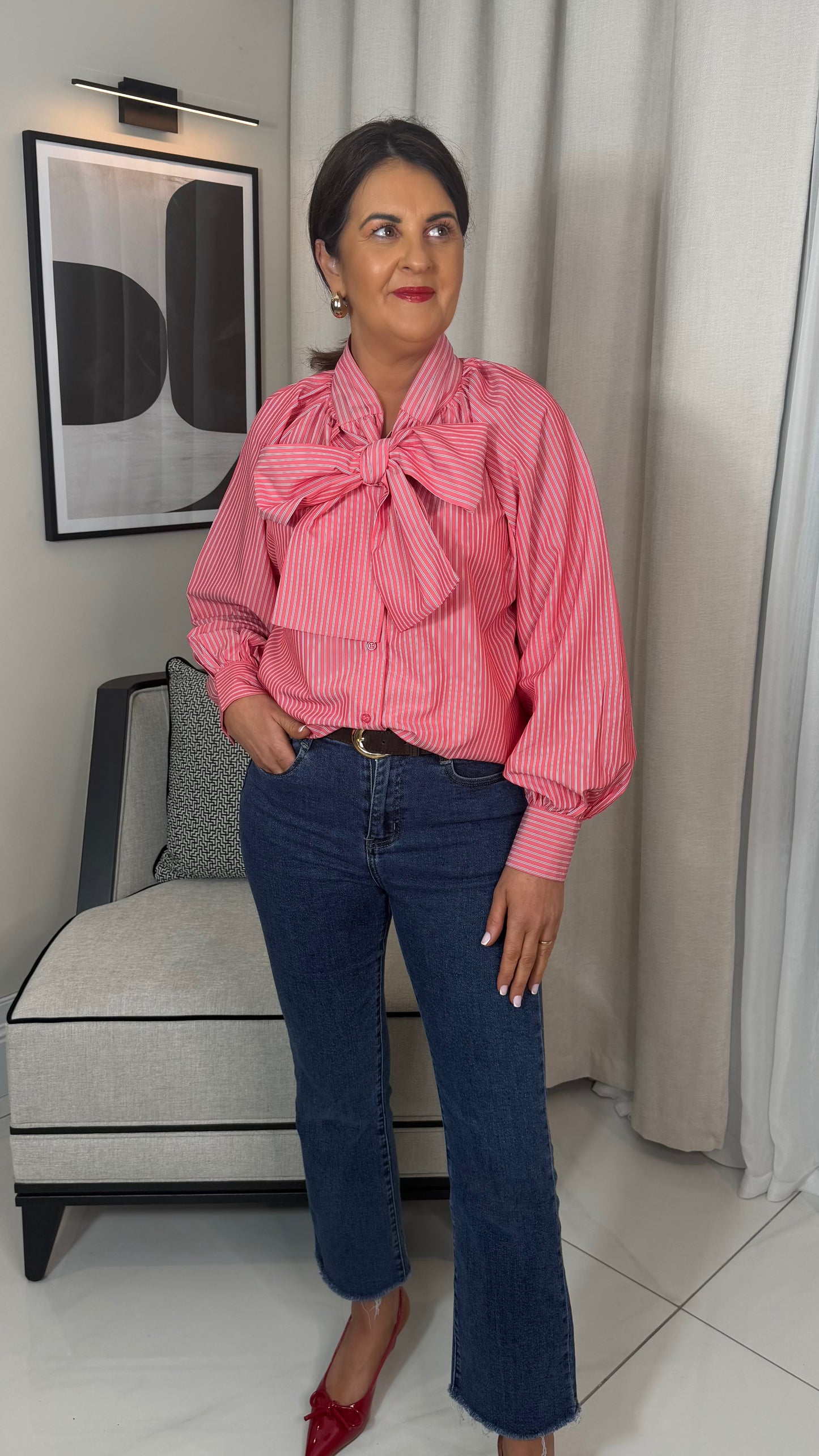 Red Tie-Bow Detail Shirt