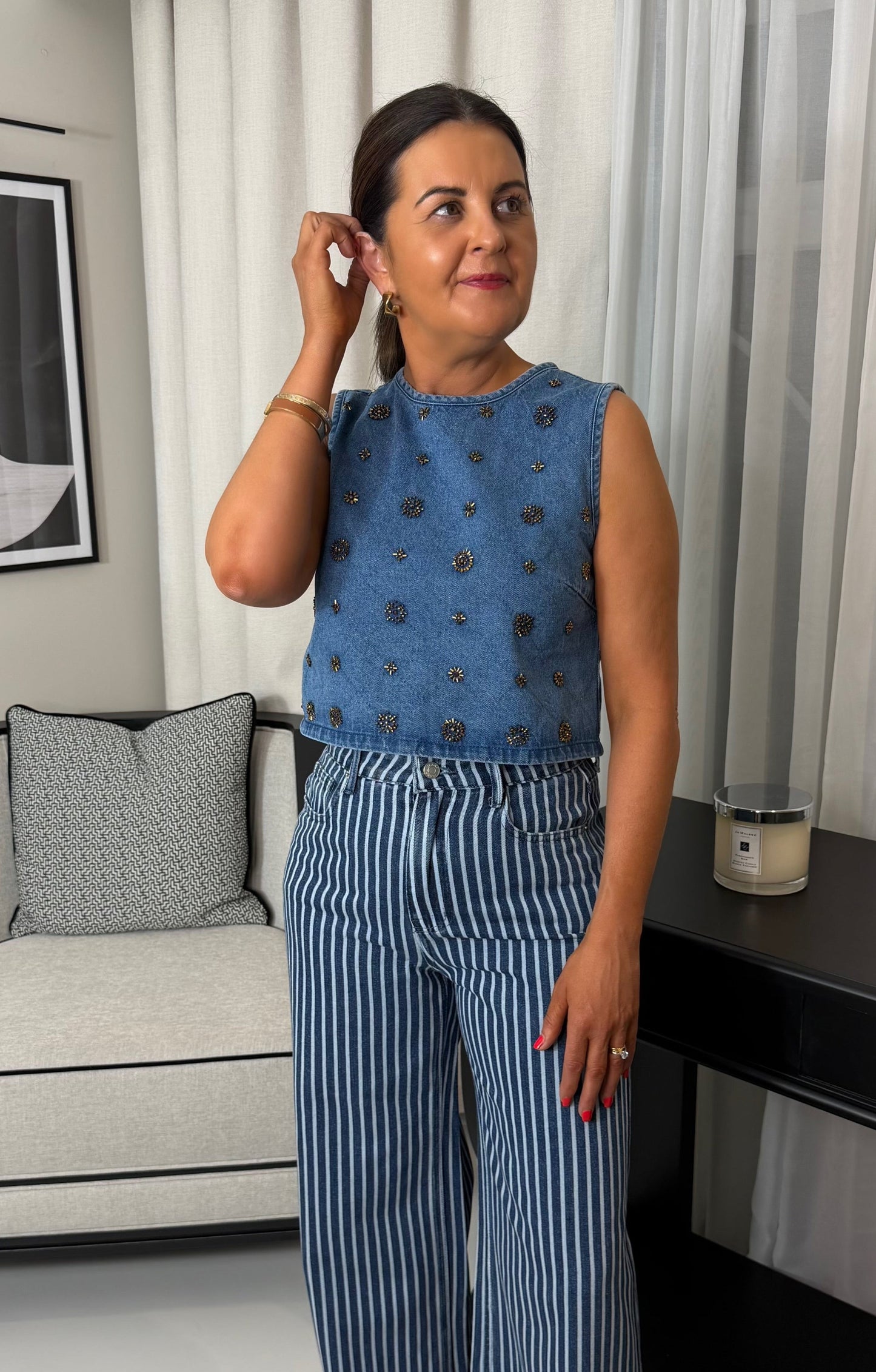 Ashley Beaded Denim Top