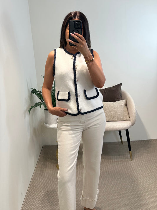Off-White & Navy Knit Waistcoat