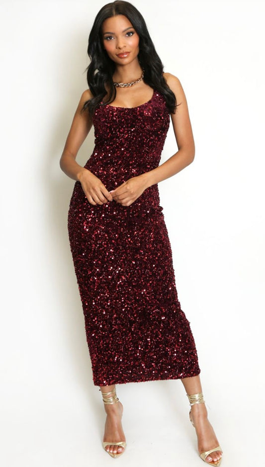 Mia Burgundy Sequin Dress