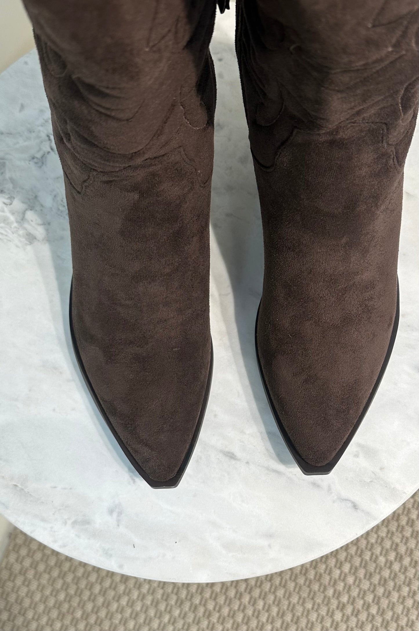 Brown Faux Suede Cowboy Boots