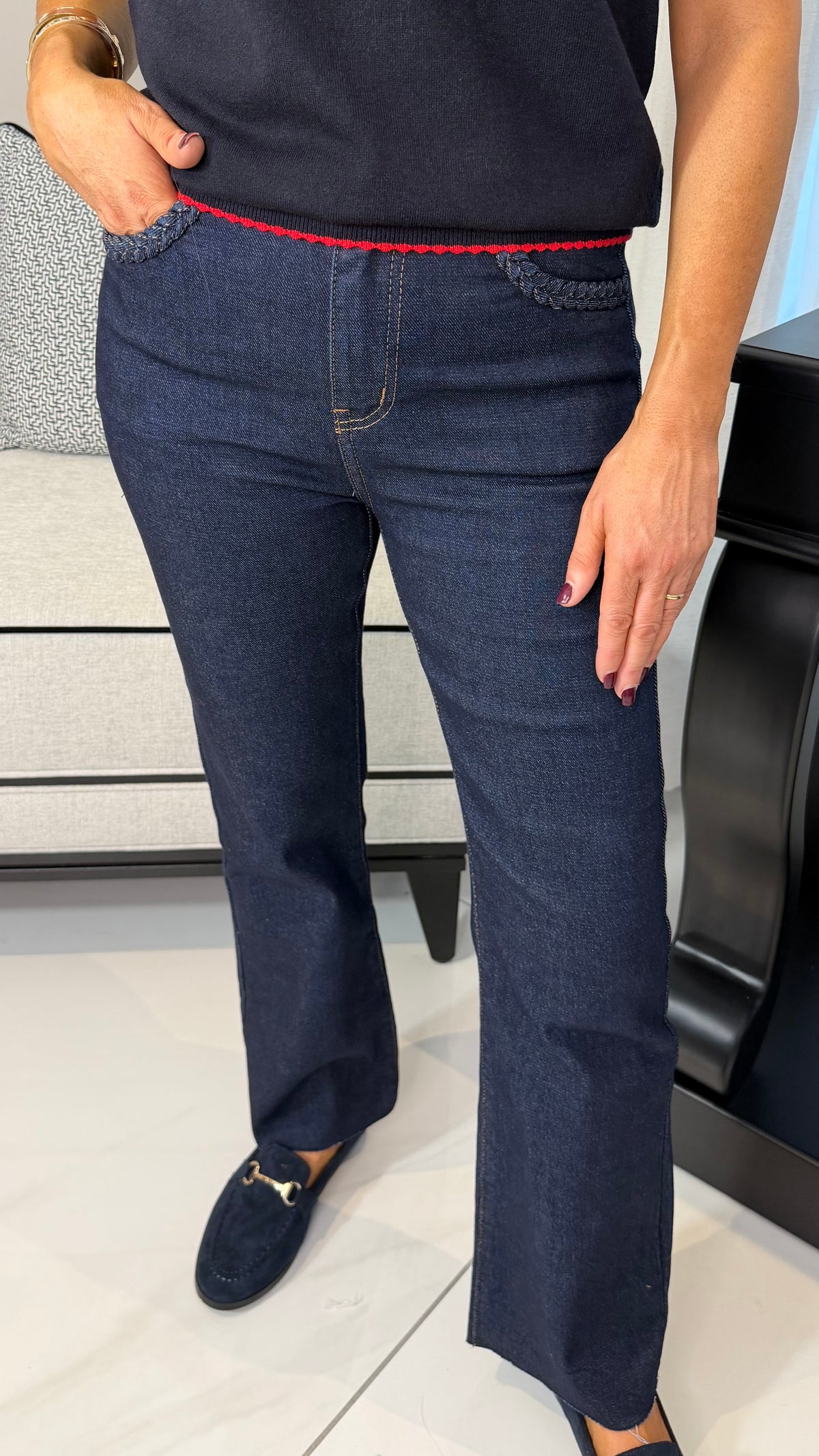 Indigo Plait Detail Cropped Jeans