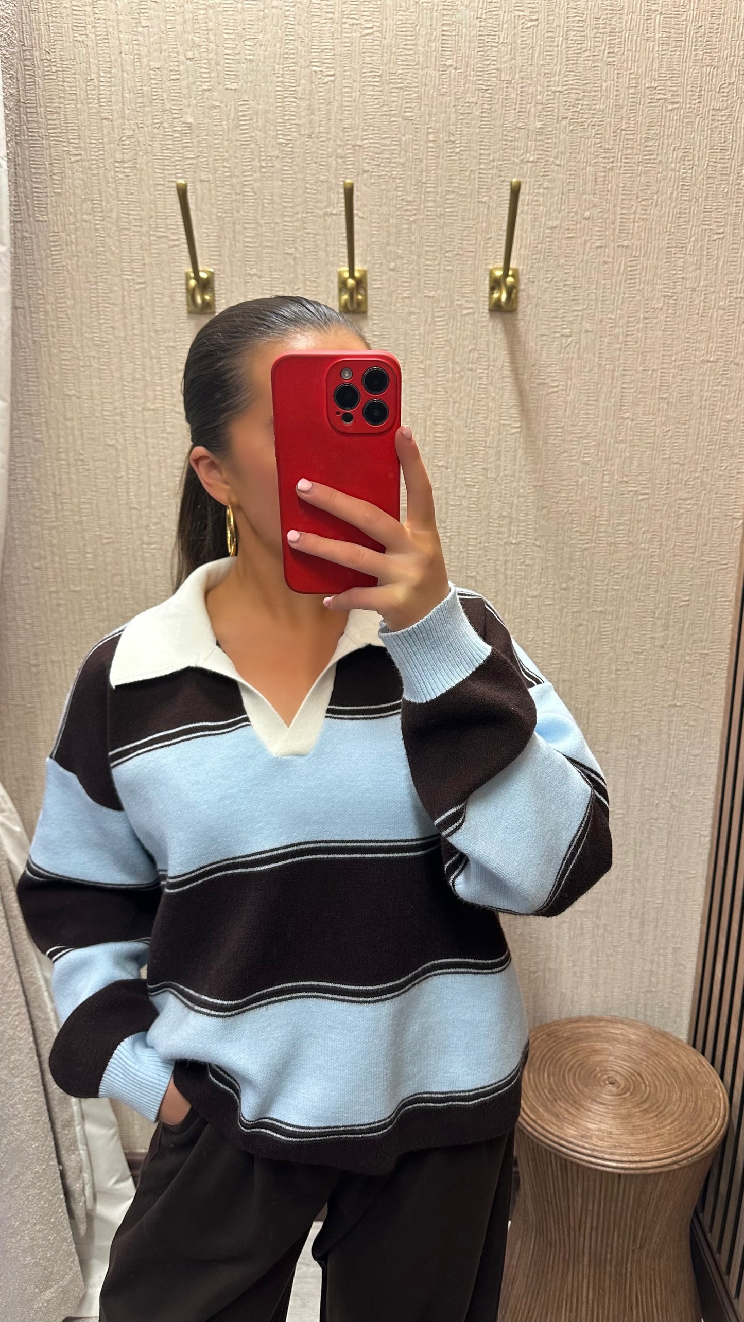 Brown & Baby Blue Rugby Polo