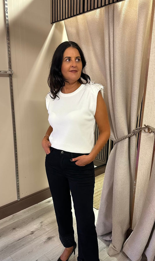White Sleeveless Feather Knit