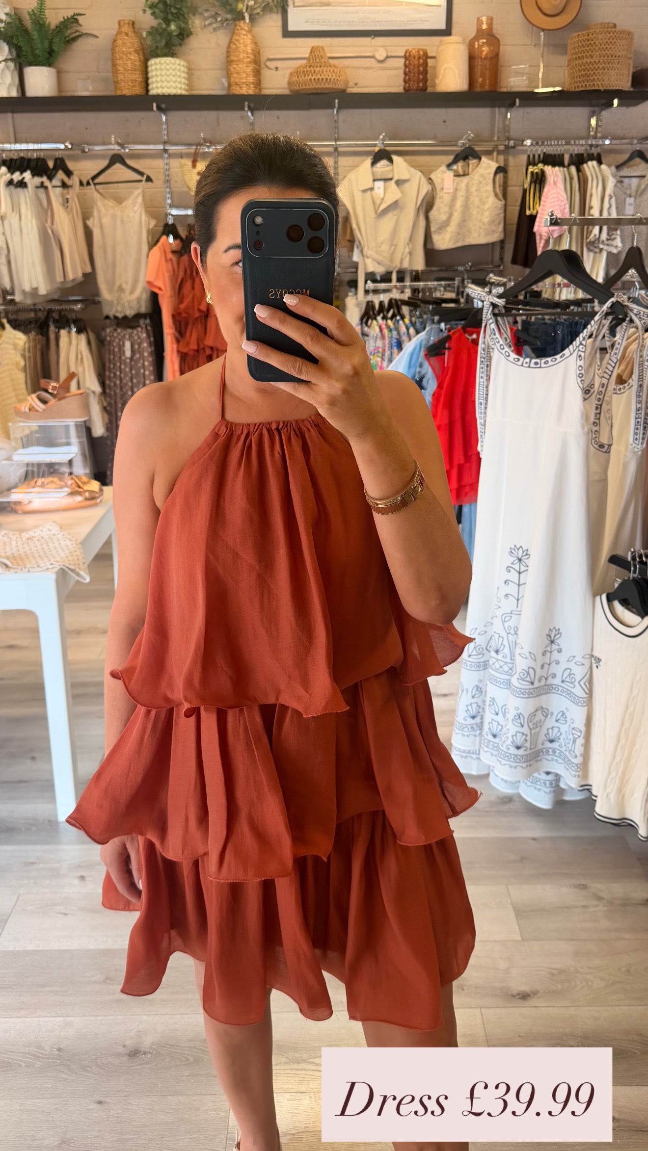 Alana Ruffle Dress - Burnt Orange