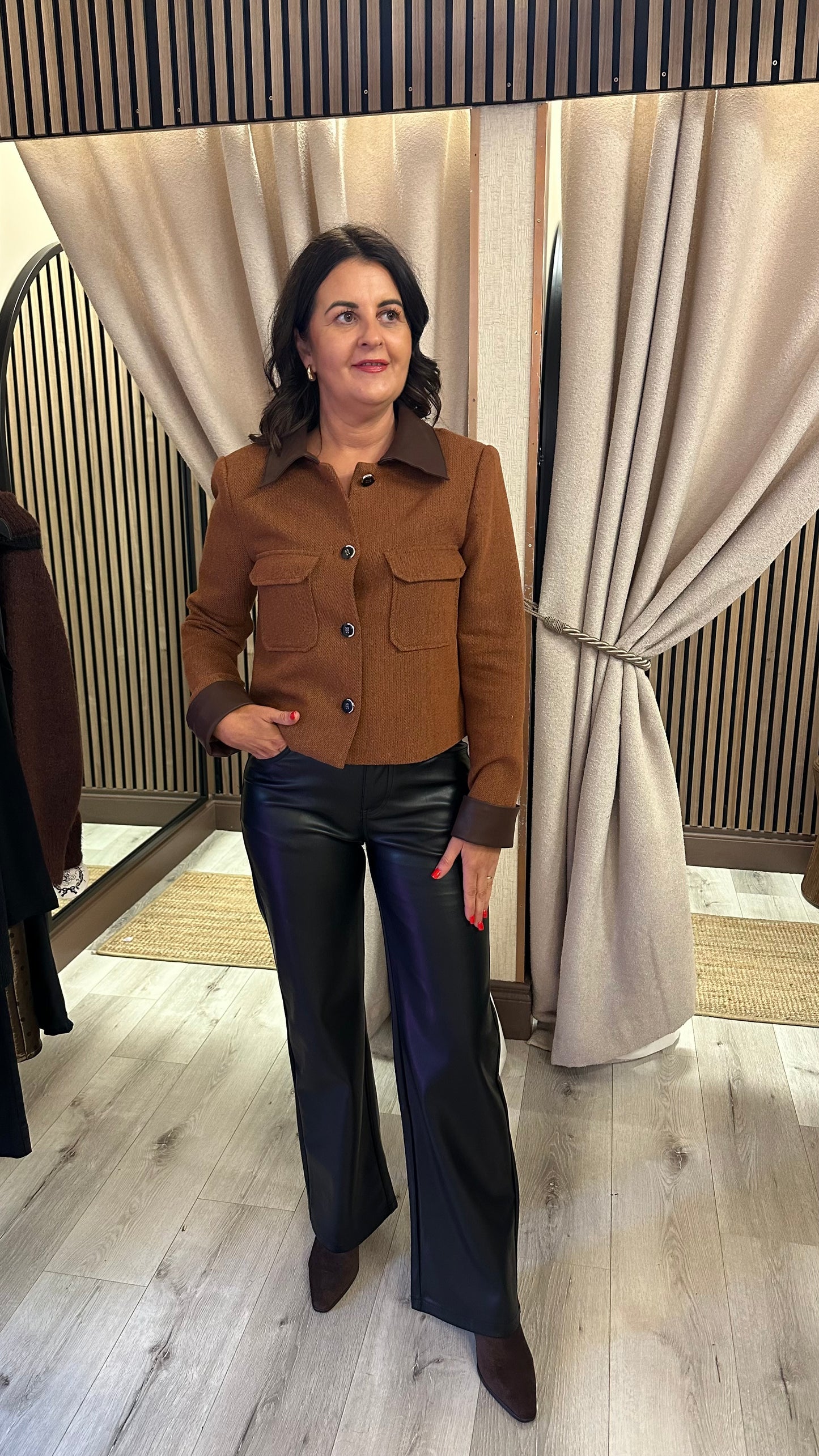 Black Faux Leather Straight-Leg Trousers