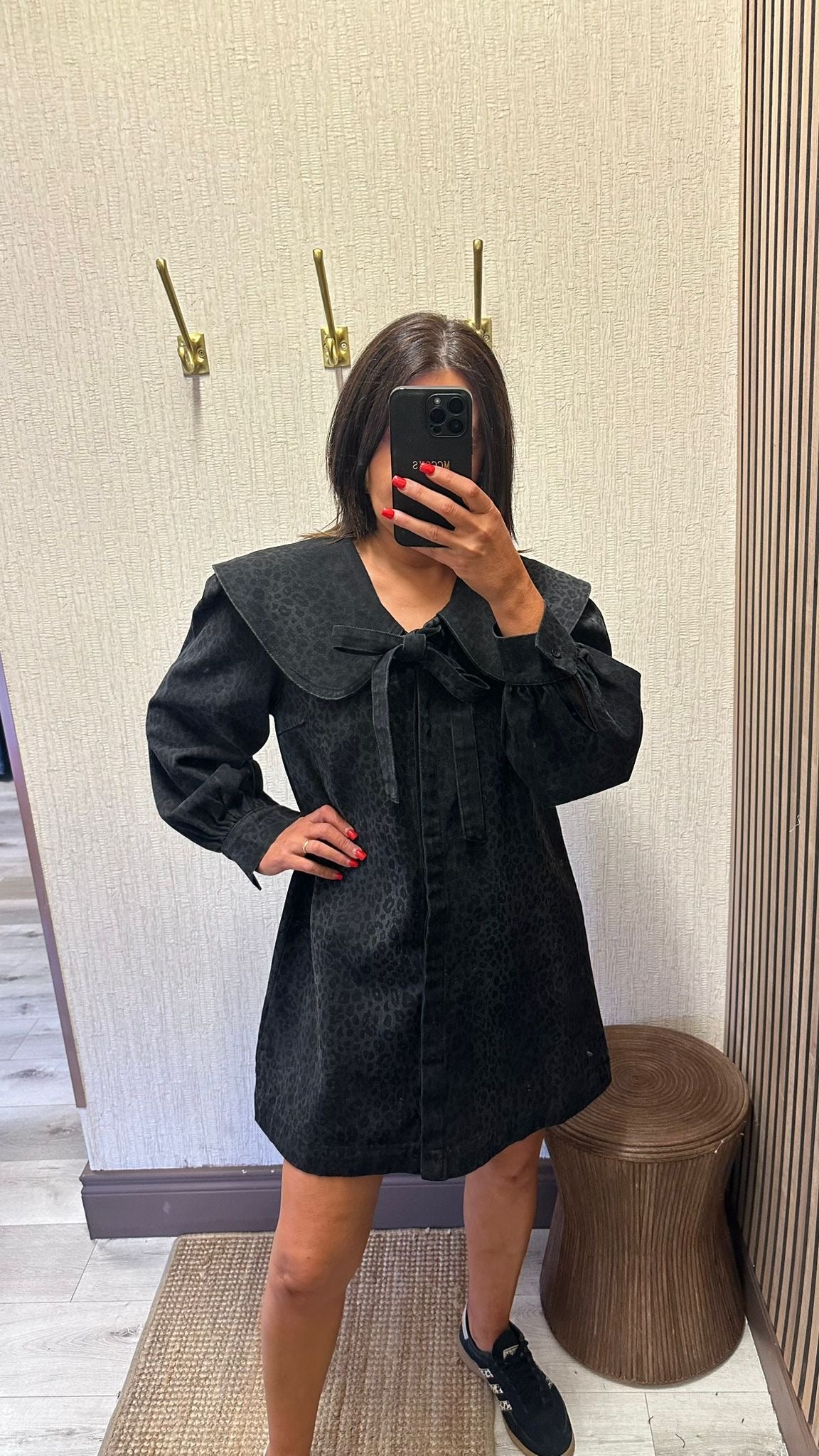 Black Denim Leopard Print Dress