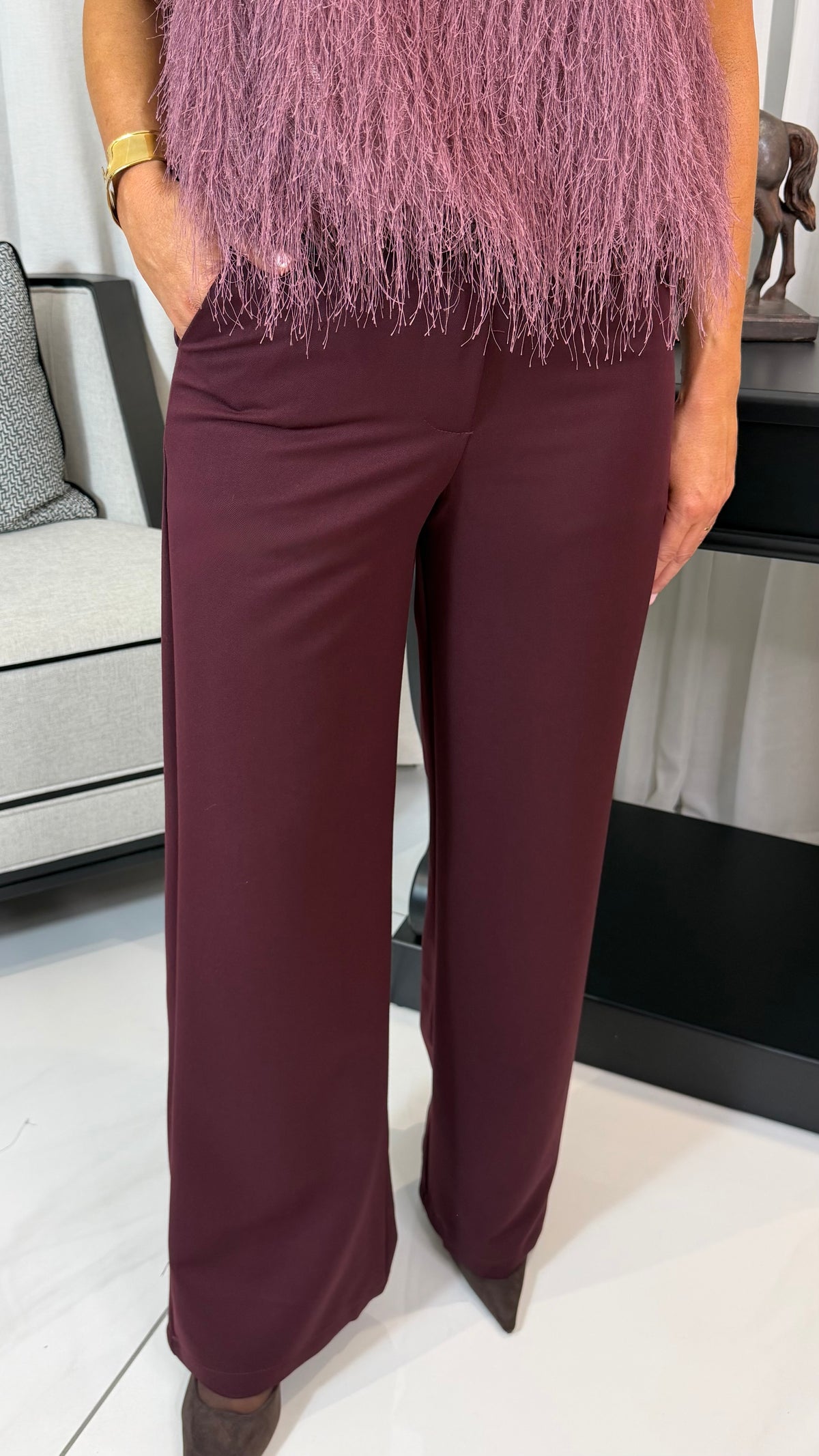 Wine Wide-Leg Trousers