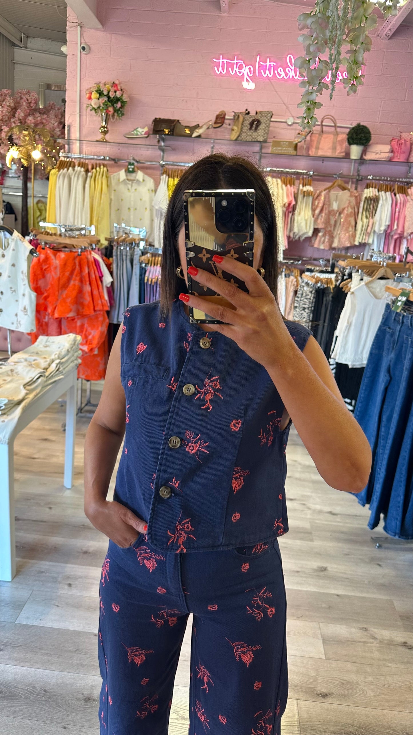 Navy & Pink Denim Waistcoat