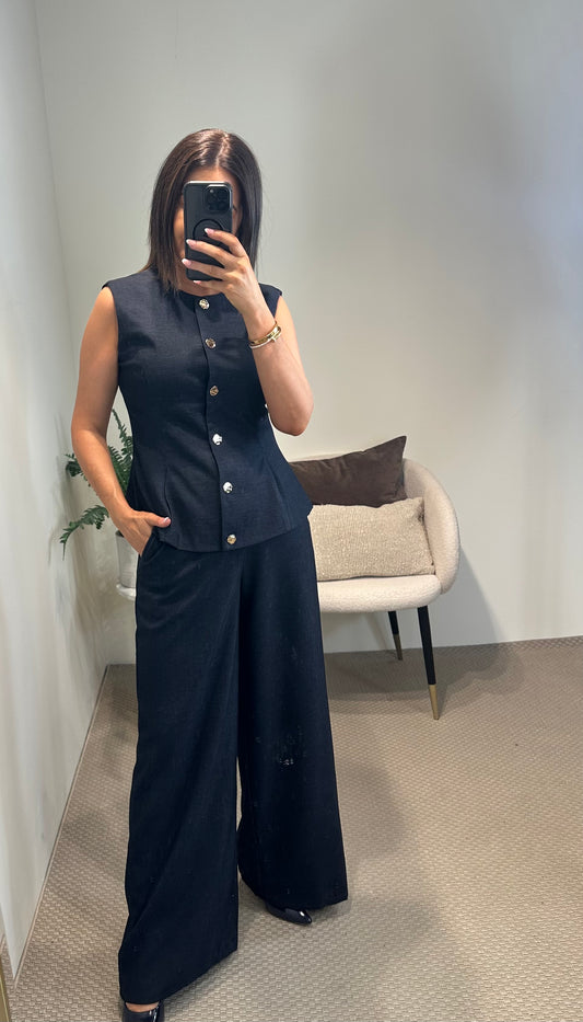 Eva Dark Navy Wide-leg Trousers