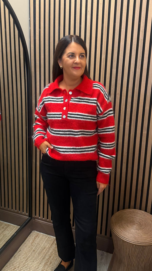 Red & Black Striped Rugby Knit