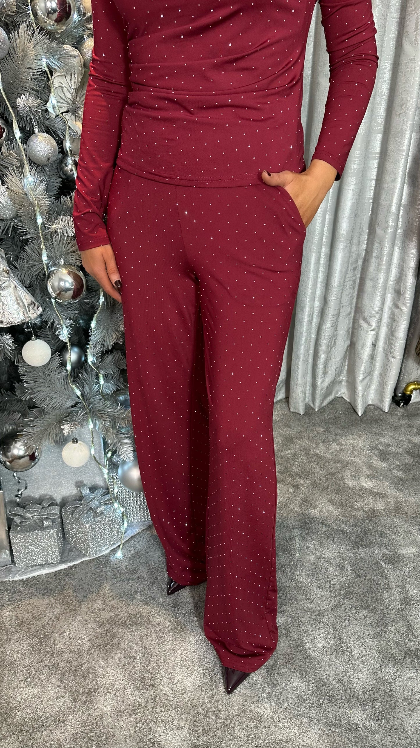 Burgundy Diamanté Trousers